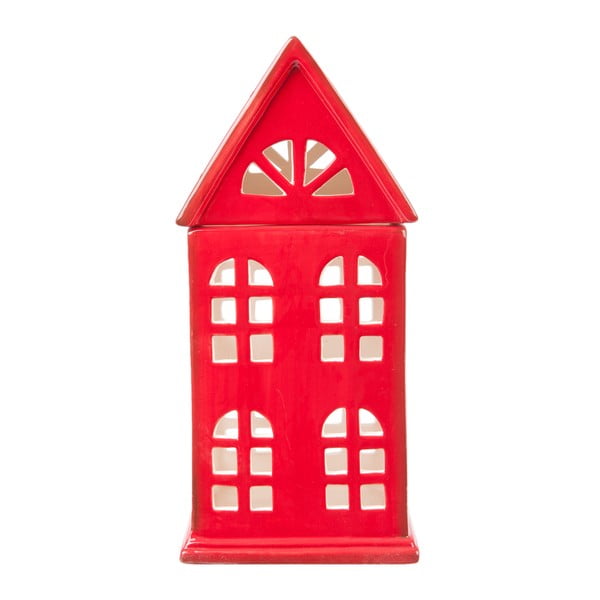Červený svícen Clayre & Eef Christmas House, 11 x 23 cm