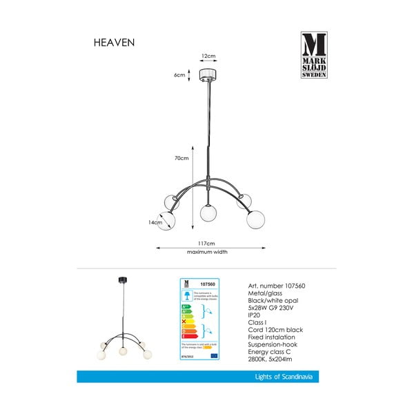 Черно висящо осветително тяло, ø 117 cm Heaven - Markslöjd-image-2