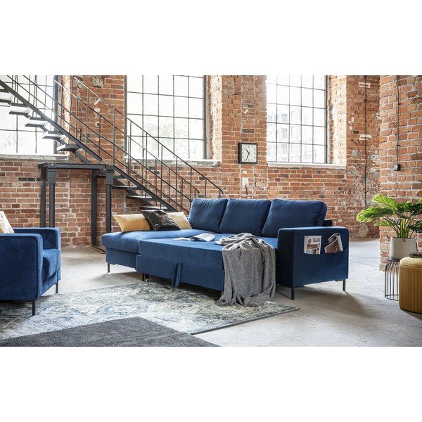 Морскосиньо кадифено ъглов диван, ляв ъгъл Lofty Lilly - Miuform-image-4