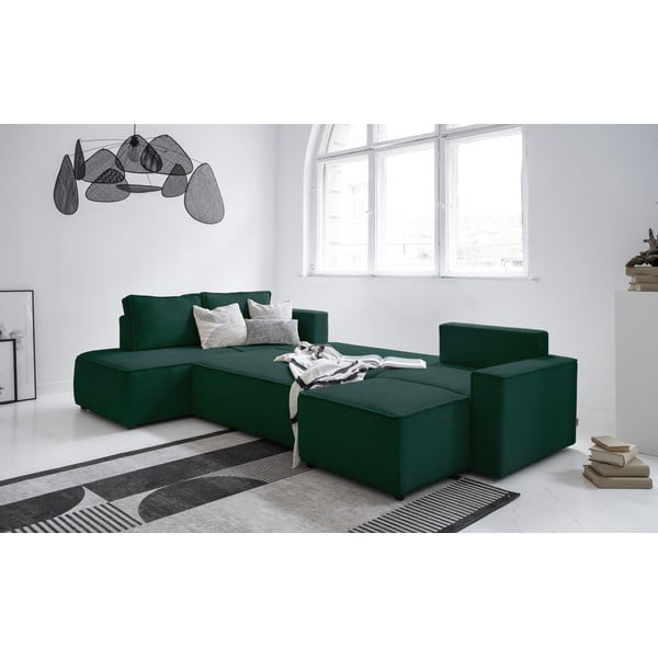 Тъмнозелен разтегателен ъглов диван от рипсено кадифе (ляв ъгъл/"U" форма) Brave Dave – Miuform-image-4