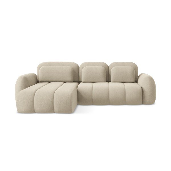 Светлокафяв разтегателен ъглов диван с място за съхранение от букле (ляв ъгъл) Pele – Makamii