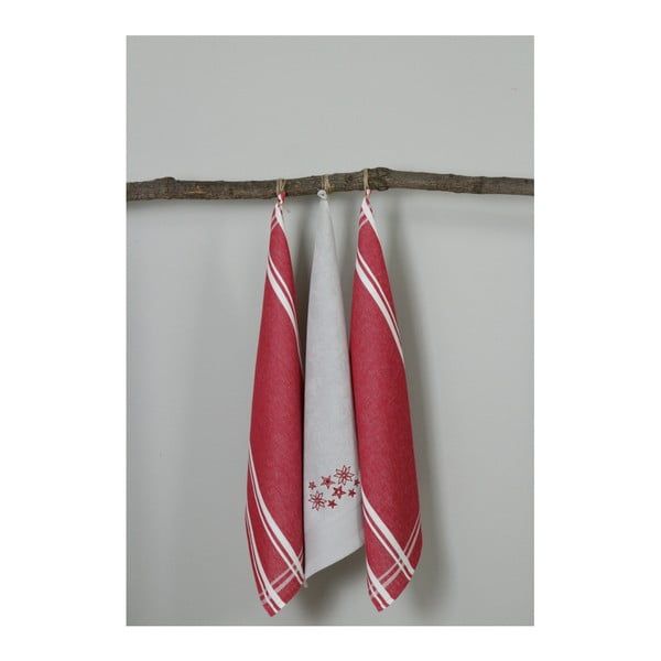 Комплект от 3 червени и бели кухненски кърпи Цветя, 50 x 70 cm - My Home Plus
