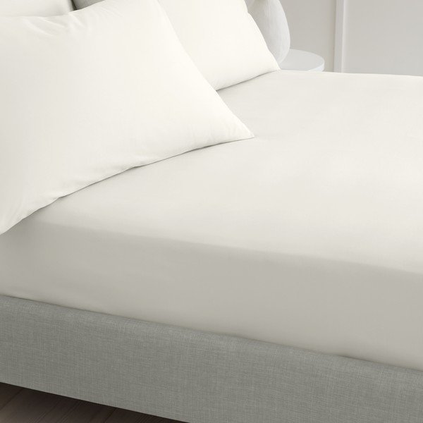 Кремав еластичен чаршаф от памук перкал 90x190 cm Cotton Percale – Bianca-image-1