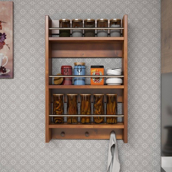 Стенна дървена кухненска етажерка Selo Walnut - Puqa Design-image-3