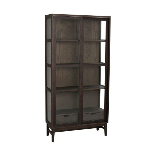 Кафява витрина от декор от дъб  с плъзгащи се врати 100x203 cm Hazelton – Rowico-image-2