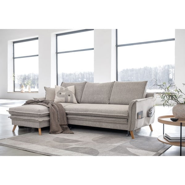 Сиво-бежов разтегателен/с място за съхранение ъглов диван (ляв ъгъл) Charming Charlie – Miuform-image-3