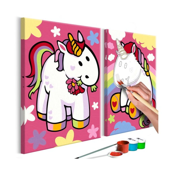 DIY set na tvorbu vlastního dvoudílného obrazu na plátně Artgeist Unicorns, 33 x 23 cm