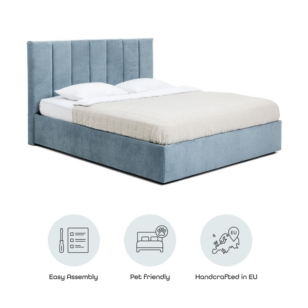 Синьо  тапицирано двойно легло с място за съхранение и включена подматрачна рамка 160x200 cm Thessa Bold Line – Bonami Selection-image-4