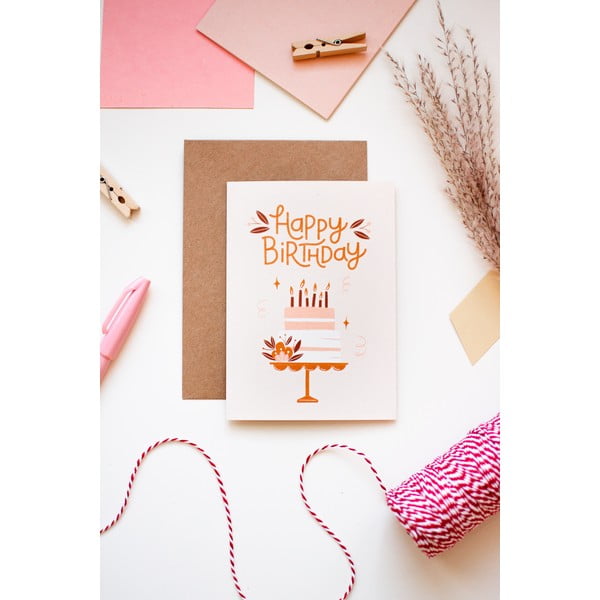 Картичка за рожден ден от рециклирана хартия с плик, формат A6 Happy Birthday - Printintin-image-1