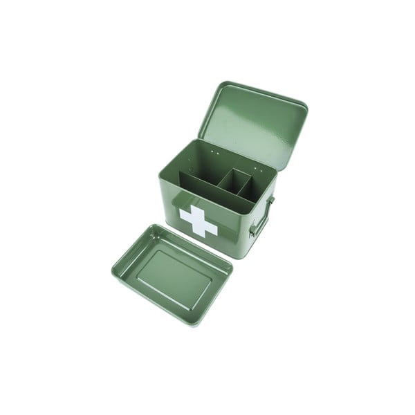 Зелен метален шкаф за лекарства Бял кръст - PT LIVING