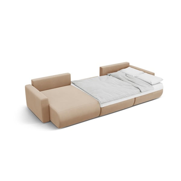 Светлокафяв кадифен разтегателен ъглов диван с място за съхранение (U форма) Belfast – Cosmopolitan Design-image-4