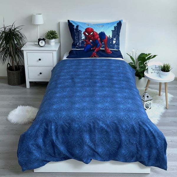 Синьо  единично  памучно детско спално бельо 140x200 cm Spider-man "Blue" – Jerry Fabrics-image-2