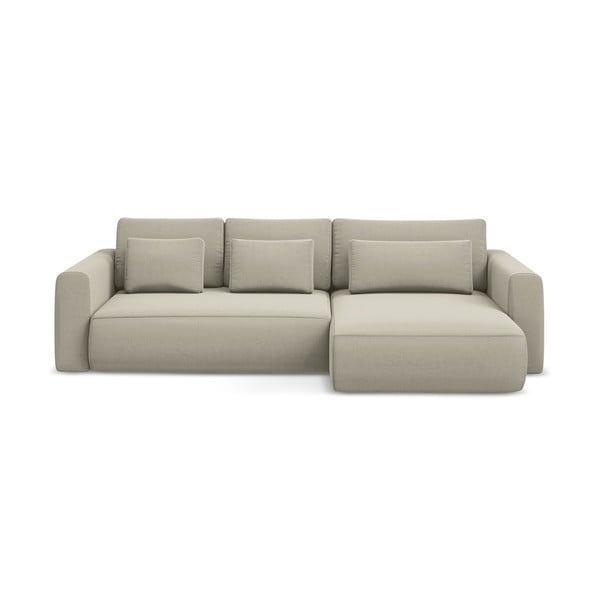 Бежов кадифен разтегателен ъглов диван с място за съхранение (десен ъгъл) Kapua – Makamii