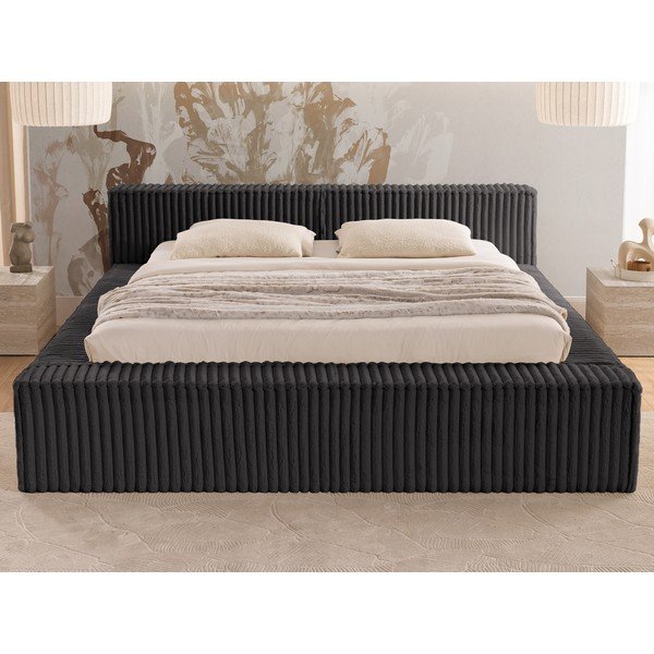 Черно двойно тапицирано легло с място за съхранение и включена подматрачна рамка 180x200 cm Cloe – Ropez-image-4