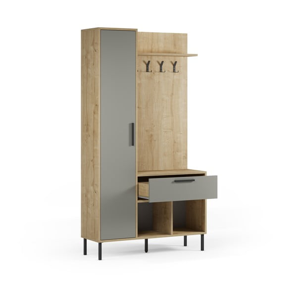 Зелено-естествен комплект за коридор от декор от дъб  108x195x35 cm Heidy – Marckeric-image-4