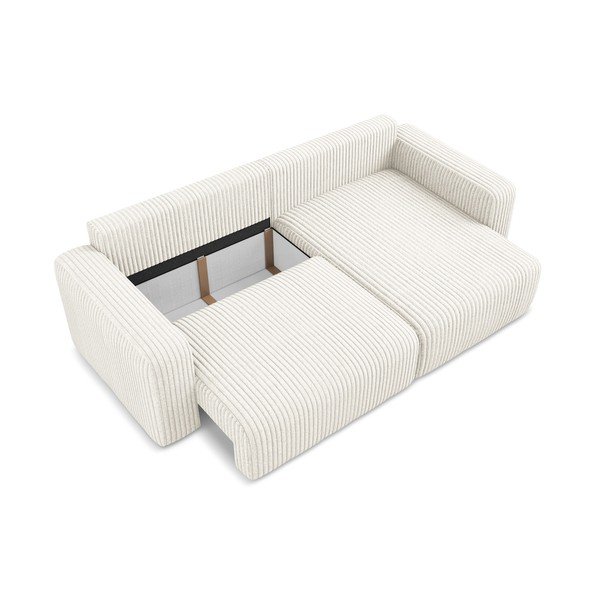 Кремав сгъваем/с място за съхранение ъглов диван от рипсено кадифе (десен ъгъл) Kona – Makamii-image-4