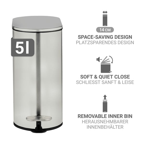 Кошче за боклук с педал от неръждаема стомана в матово сребрист цвят 5 l Collungo – Wenko-image-2