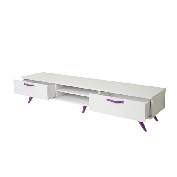 Bílý TV stolek s fialovýma nohama Magenta Home Coulour Series, šířka 180 cm