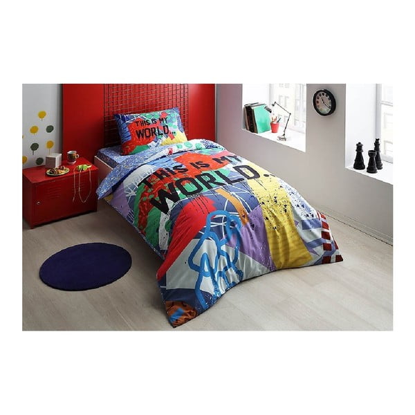 Памучен комплект чаршафи за единично легло My World, 160 x 220 cm - Unknown