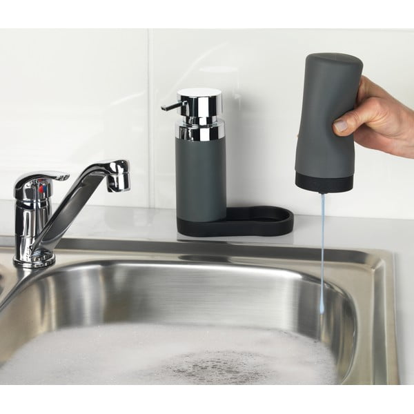 Комплект от 2 сиви дозатора за препарат с тавичка Squeeze, 250 ml Easy Squeez-e - Wenko-image-1