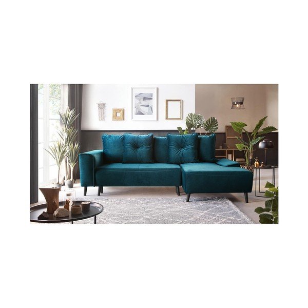 Разтегателен диван от петролно кадифе Hera Bis, десен ъгъл - Bobochic Paris-image-4