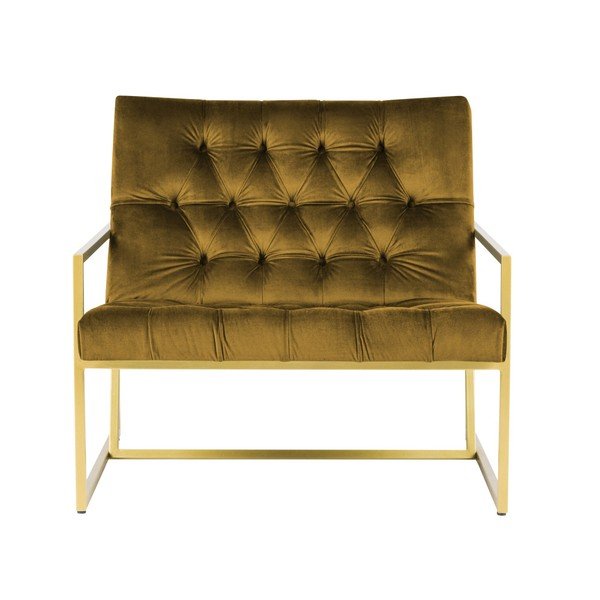 Hořčicově žluté křeslo s konstrukcí ve zlaté barvě Mazzini Sofas Bono-image-2