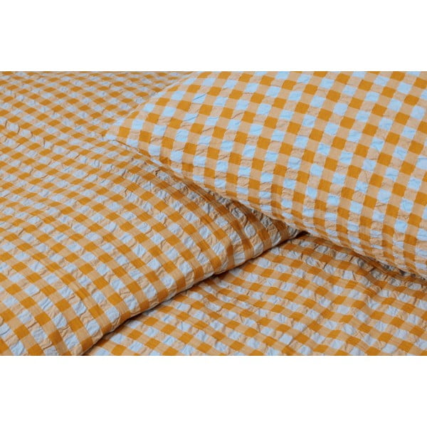 Жълто и светлосиньо крепирано спално бельо за единично легло 140x200 cm Bæk&Bølge - JUNA-image-1