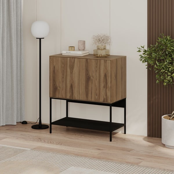 Черно-естествено шкафче от декор от дъб  80x90x40 cm Amira – Marckeric-image-1