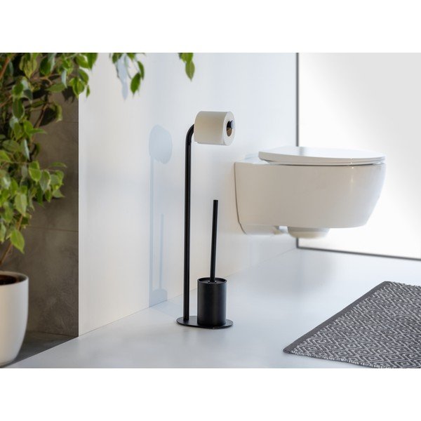 Черна стоманена поставка за тоалетна хартия стойка с четка Levante – Wenko-image-2
