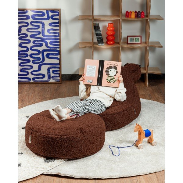 Тъмнокафяв детски пуф от прежда с примки от букле Warm Hazel – Wigiwama-image-3