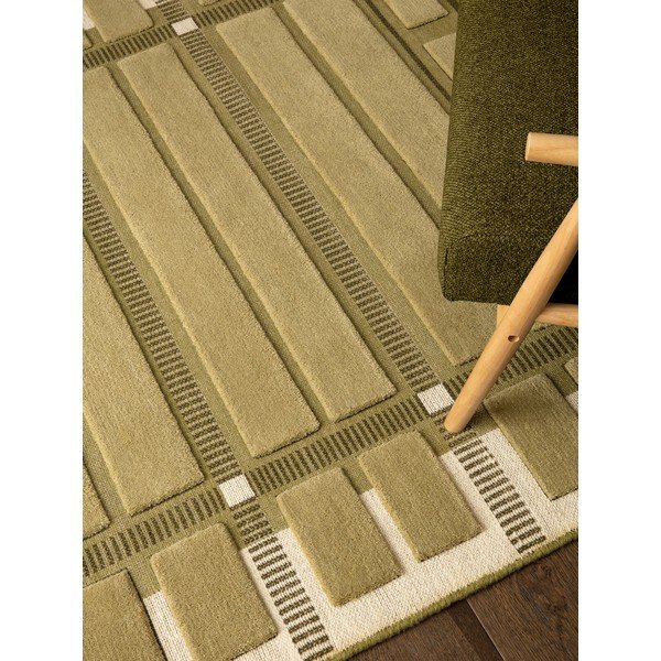 Зелен/бежов ръчно изработен вълнен килим 120x170 cm – Asiatic Carpets-image-2