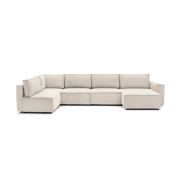 Кремав велурен U-образен ъглов диван, ляв ъгъл Nihad modular - Bobochic Paris