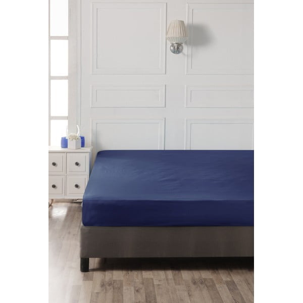 Тъмносин еластичен памучен чаршаф 140x200 cm – Mijolnir-image-2