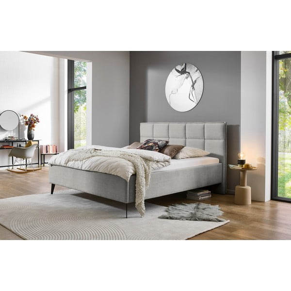 Светлосиво двойно легло 180x200 cm тапицирано без ламелно дъно Paulo – Meise Möbel-image-1