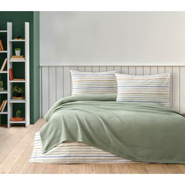 Зелен памучен комплект покривка за легло, чаршафи и калъфки за възглавници 200x240 cm Karina – Mijolnir