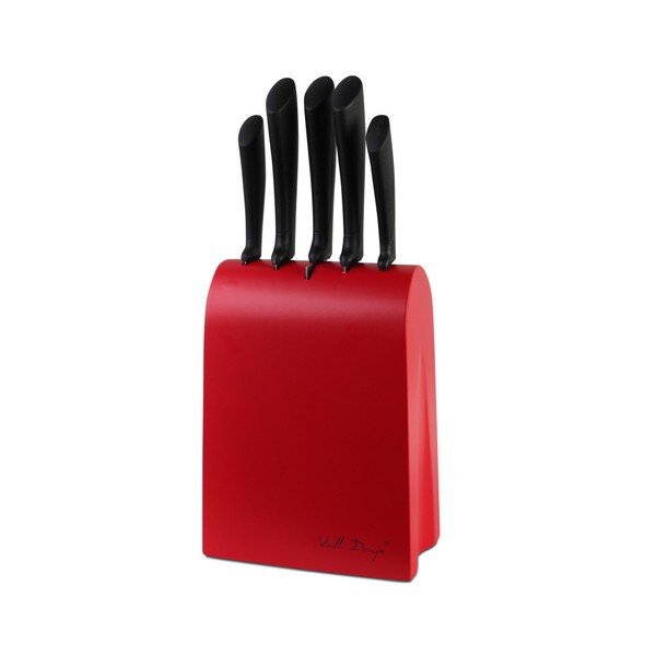 Červený stojan s noži s gumovou rukojetí Vialli Design