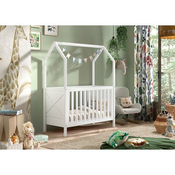 Бяло детско креватче 60x120 cm от масивен бор с регулируема височина Scott – Vipack-image-1