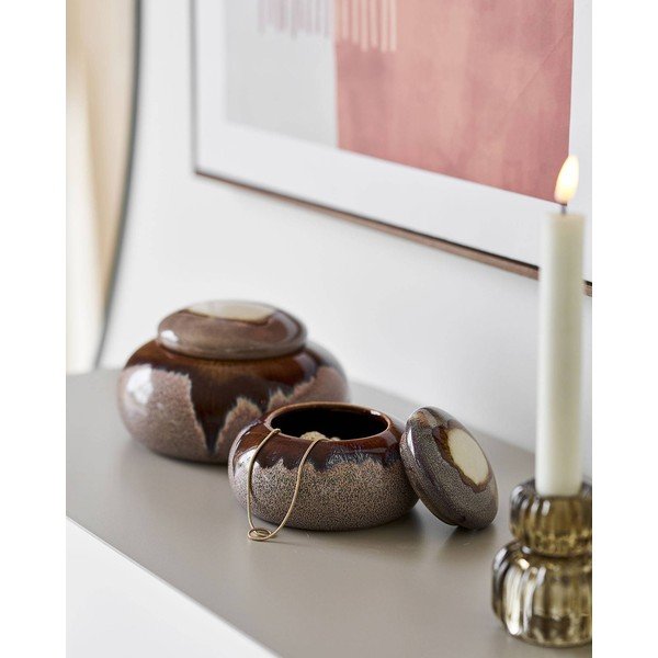 Кафяви декоративни керамични кутии за съхранение в комплект 2 бр. ø 15x8,5 cm – House Nordic-image-1