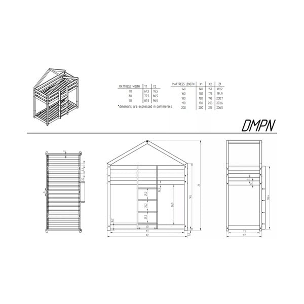 Двуетажно детско легло тип къща с включена подматрачна рамка в естествен цвят 90x180 cm DMPN – Adeko-image-2