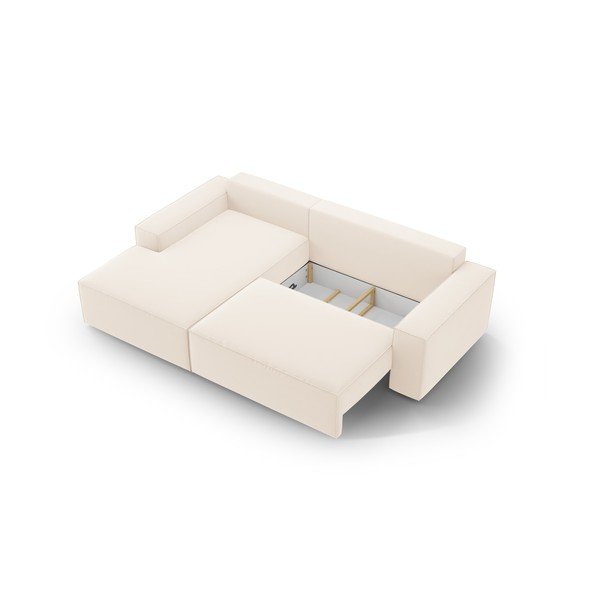 Бежов кадифен разтегателен с място за съхранение ъглов диван (ляв ъгъл) Jodie – Micadoni -image-4