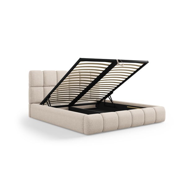 Бежово двойно тапицирано легло с място за съхранение с включена подматрачна рамка 140x200 cm Bellis – Micadoni Home-image-2