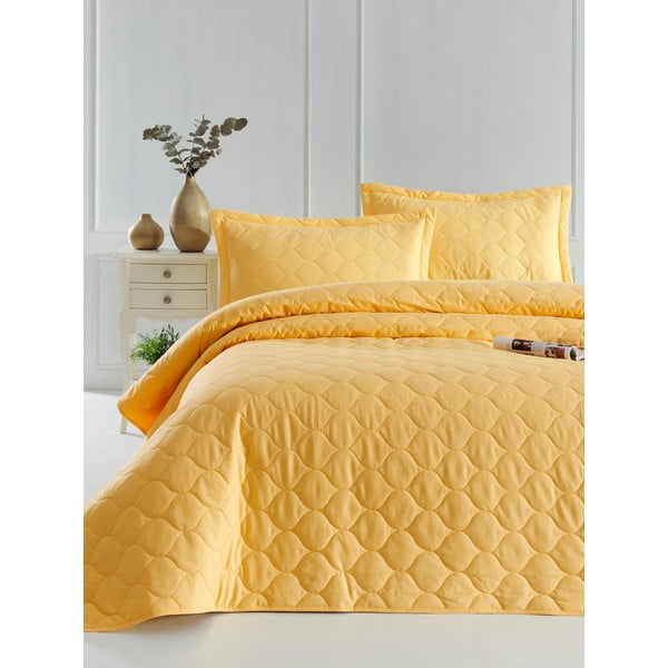 Жълта покривка за легло с 2 калъфки за възглавници от памук ранфорс EnLora Home Fresh, 225 x 240 cm Fresh Color - Mijolnir