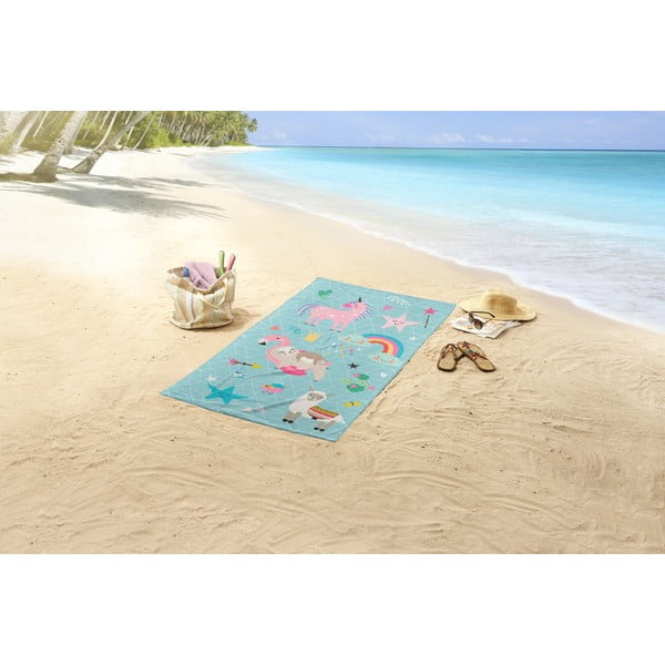 Синя детска кадифена плажна кърпа 75x150 cm Moody – Good Morning-image-1