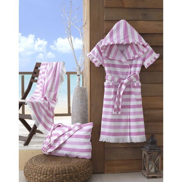 Розово-бяла памучна плажна кърпа , 70 x 140 cm Stripe - Hobby