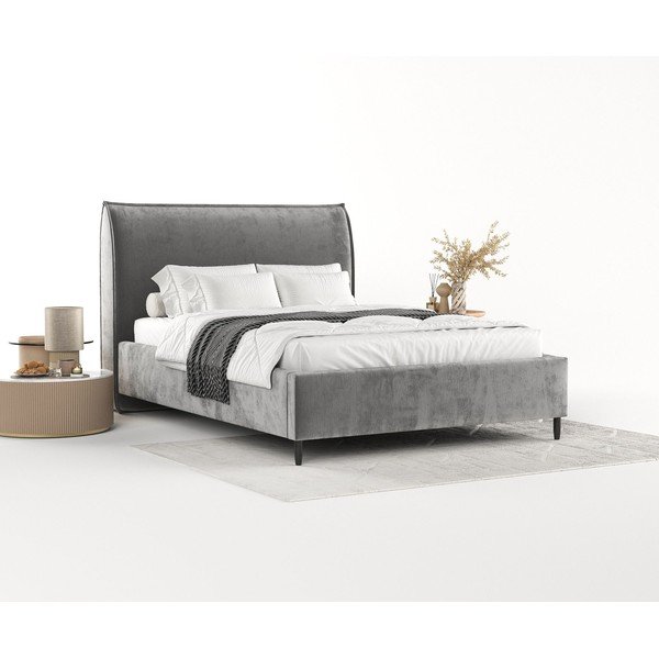 Сиво тапицирано двойно легло с място за съхранение с включена подматрачна рамка 180x200 cm Shell – Maison de Rêve-image-1