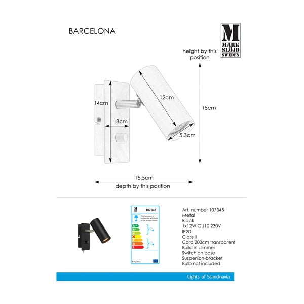 Черна стенна лампа Barcelona - Markslöjd-image-1