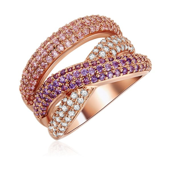 Dámský prsten v barvě růžového zlata se zirkony Tassioni Rainbow, vel. 52