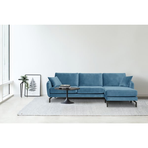 Ъглов диван от синьо кадифе (десен ъгъл) Magic - Scandic-image-1