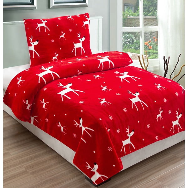 Червено микро плюшено спално бельо за единично легло , 140 x 200 cm Dasher - My House
