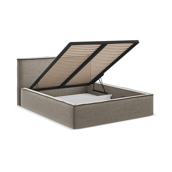 Двойно легло кафяво-сиво тапицирано с място за съхранение и включена подматрачна рамка 180x200 cm Anani – Makamii-image-2